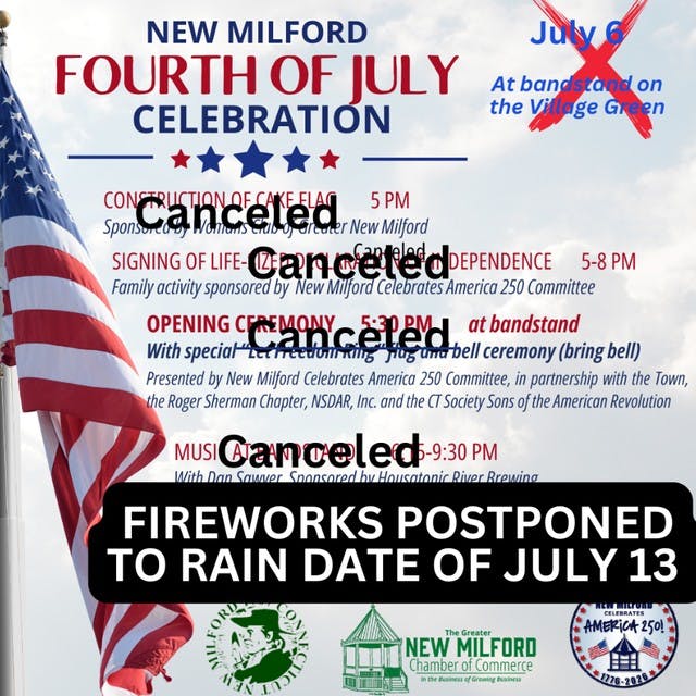 New Milford fireworks postponed and festivities on the Green canceled 