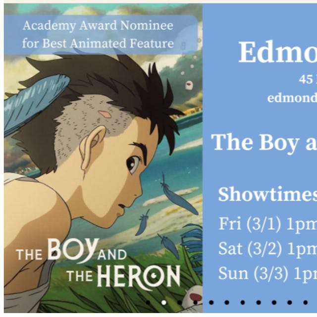 FREE Movies in March at Edmond Town Hall: The Boy and the Heron March 1-3
